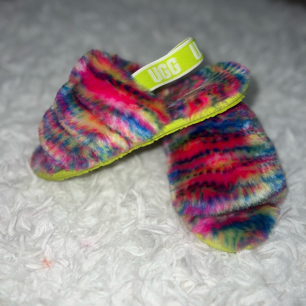 Little Girls UGG Fluff Yeah Pixelate Sandals/Slides Sz 12